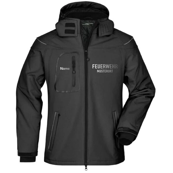 Winter Softshell Jacke | Feuerwehr mit Ortsnamen Schwarz – Bild 2