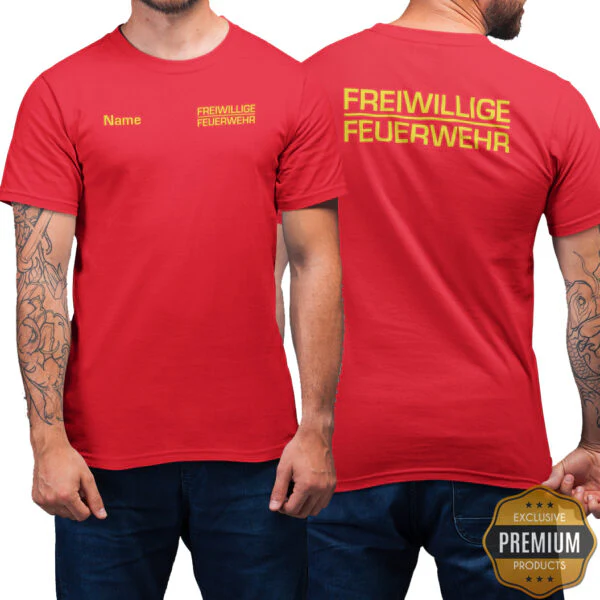 T-Shirt Männer | Freiwillige Feuerwehr Classic mit Name Premium Rot – Bild 2