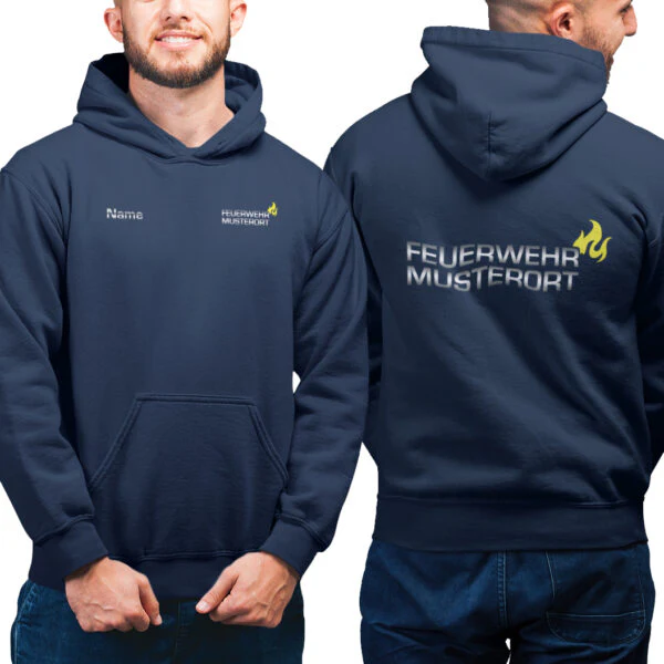 Hoodie Männer | Feuerwehr Ortsname mit Flamme Navy – Bild 2