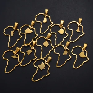 Afrika Edelstahl Länder Halskette mit integrierter Landkarte "Collana Con Ciondolo Gioiello no.582"