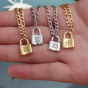 Edelstahl Buchstaben-Schloss Fußkette "Cavigliere no.310"