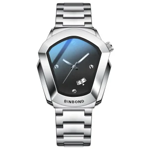 Außergewöhnlich geformte Edelstahl Armbanduhr "Quarzo diamante no.4165"